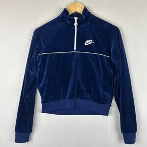 Nike Nike Sportswear NSW Velvet Cropped Track Jacket Blue 1/4 Zip Womens Size XS